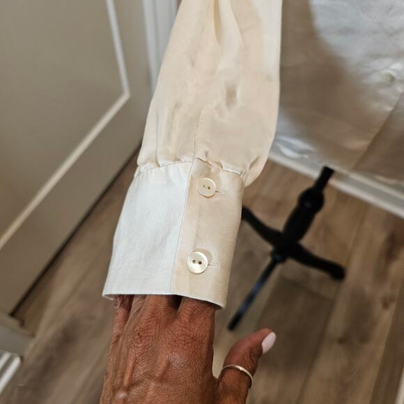 Theory Satin Deno Long Sleeve Button Down Asyem blouse - Picture 3 of 7